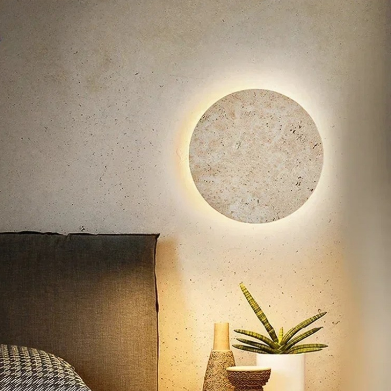 Interior Design Japandi - Wabi-Sabi Sarı Traverten Duvar Lambası Doğal