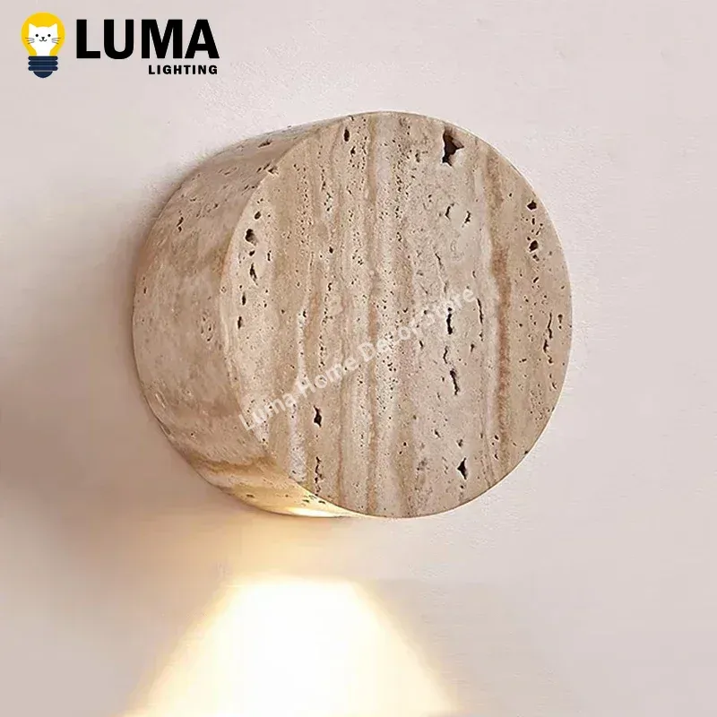Interior Design Japandi - Luma Wabi-Sabi Sarı Traverten Duvar Lambası,