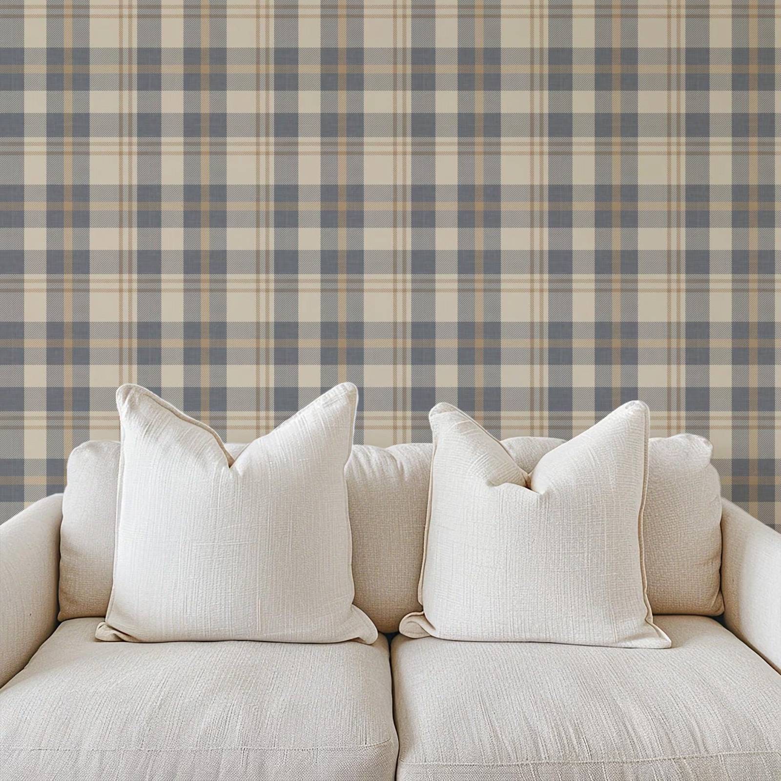 Nötr Mavi ve Bej Ekose Duvar K - Interior Design Scandinavian incelemesi ve fiyatı