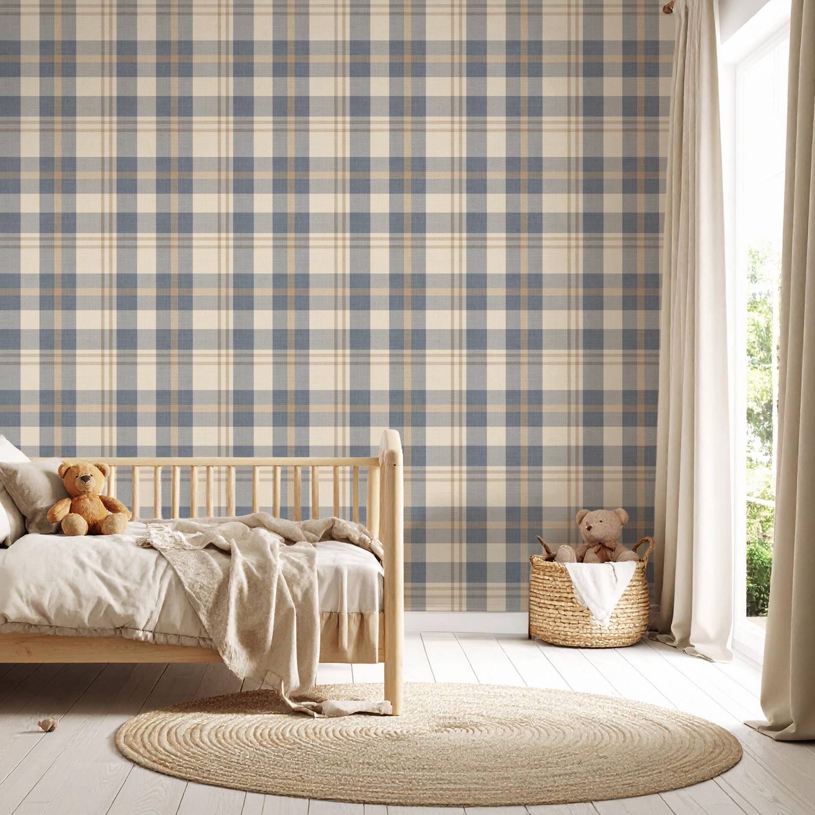 Nötr Mavi ve Bej Ekose Duvar K - Interior Design Scandinavian incelemesi ve fiyatı